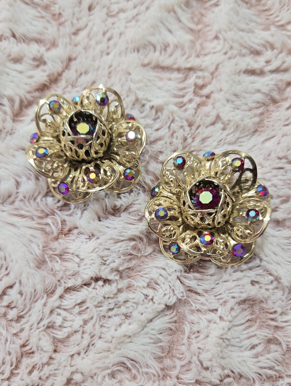 Sarah Coventry Gold-Tone Flower Crystal Clip-On Earrings